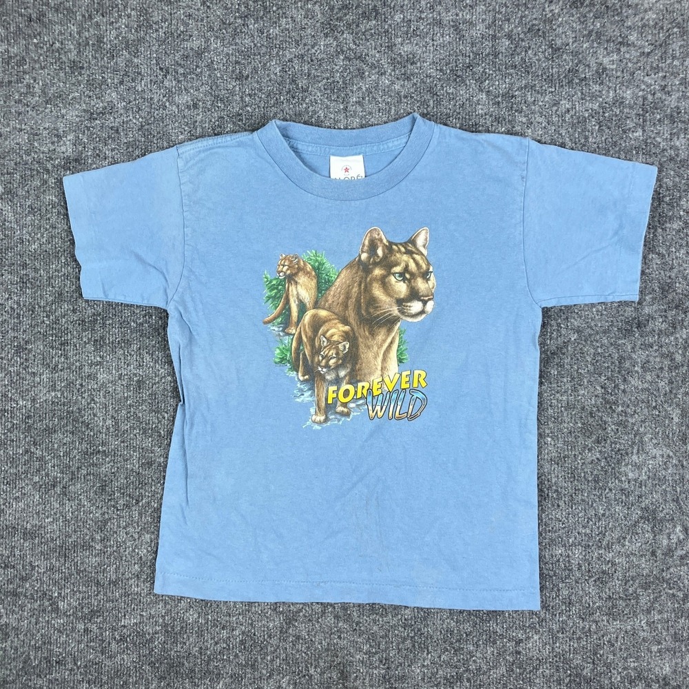 Aloré T-Shirt Youth Size 10-12 Blue Forever Wild Cougar Graphic Tee‎